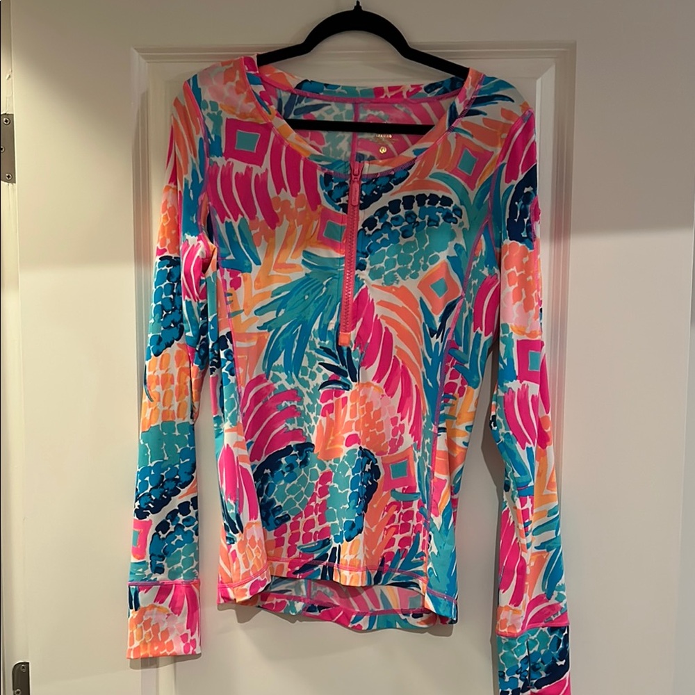 Lilly Pulitzer Pink and Blue Graphic Long Sleeve Swim Coverup